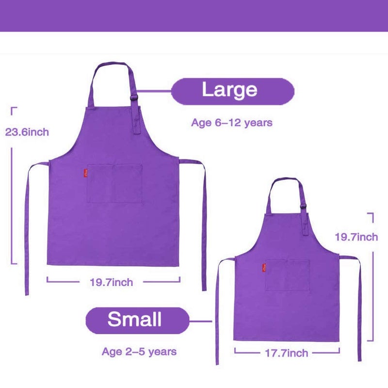 ALIPOBO Kids Apron and Chef Hat Set, Children's Adjustable Bib Apron with 2 Pockets. Cute Boys Girls Kitchen Apron for Cooking, Baking, Painting, Training Wear (6-12 Year, Purple) - Image 3